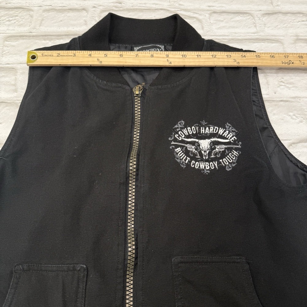 Cowboy Hardware Vest Mens M Black Duck Canvas Western Quilt Lined Embroidered - Picture 11 of 15
